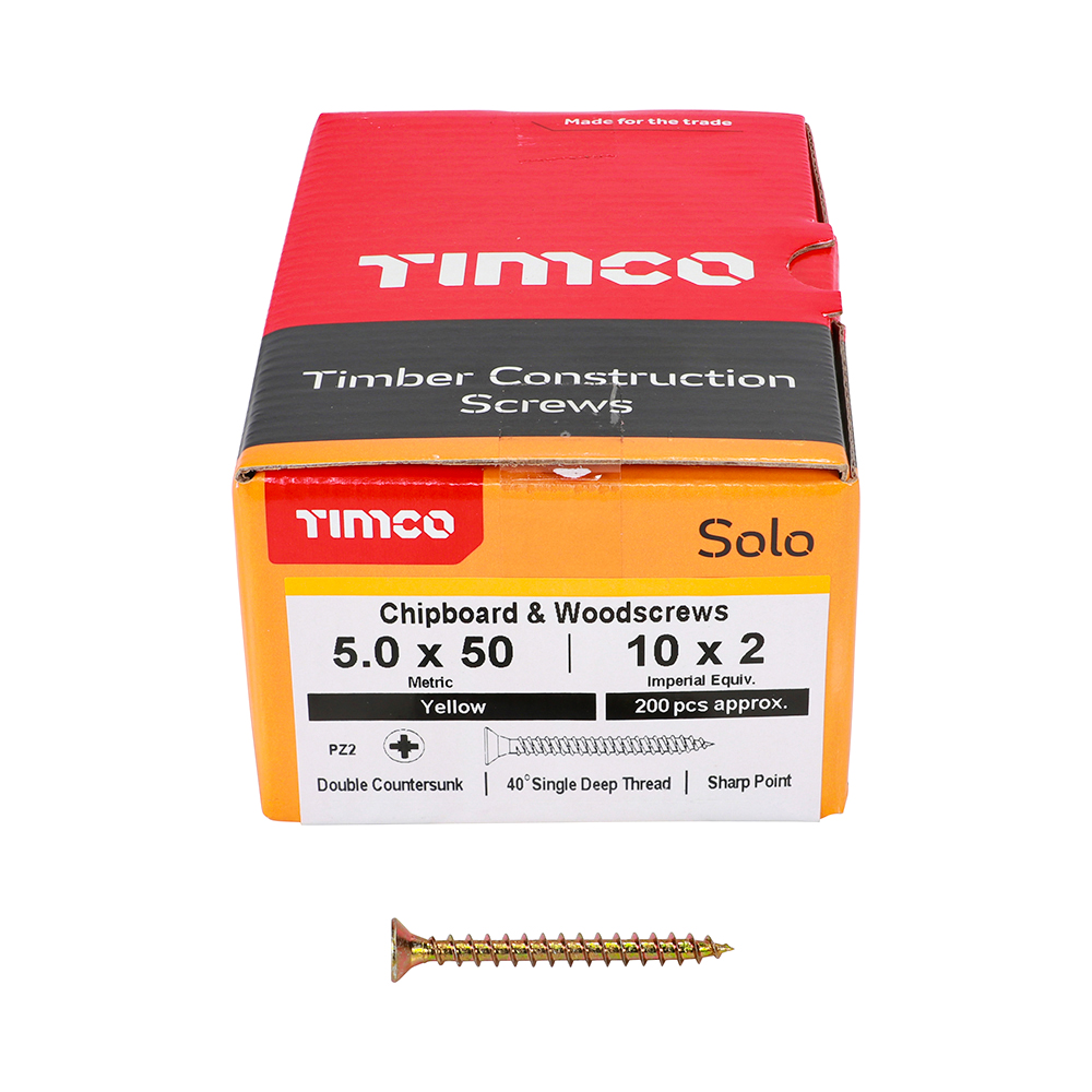 TIMCO SOLO COUNTERSUNK WOODSCREW 5.0 X 50MM YELLOW ZINC