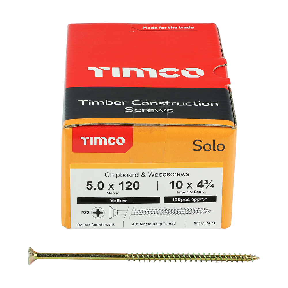 TIMCO SOLO COUNTERSUNK WOODSCREW 5.0 X 120MM YELLOW ZINC