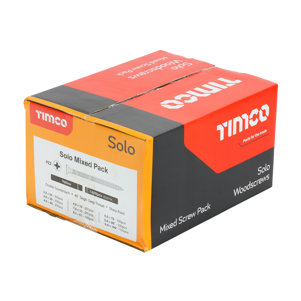 TIMCO SOLO COUNTERSUNK WOODSCREW MIXED PACK YELLOW ZINC