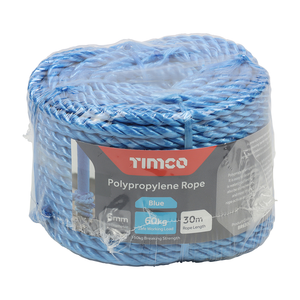 6MM X 30MTR COIL BLUE POLYPROPLENE ROPE