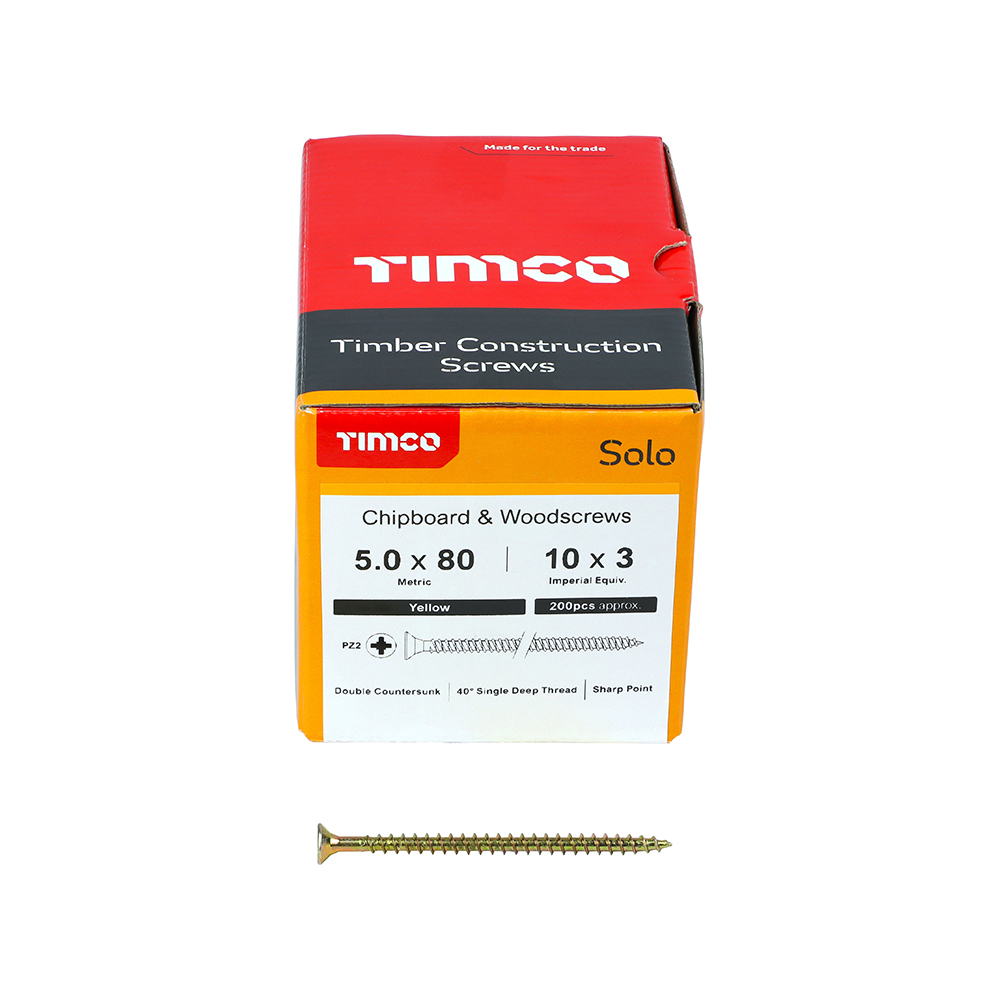 TIMCO SOLO COUNTERSUNK WOODSCREW 5.0 X 80MM YELLOW ZINC