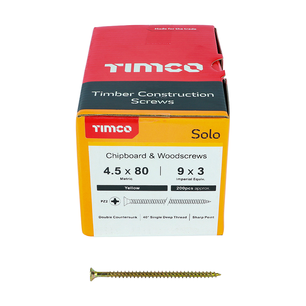 TIMCO SOLO COUNTERSUNK WOODSCREW 4.5 X 80MM YELLOW ZINC