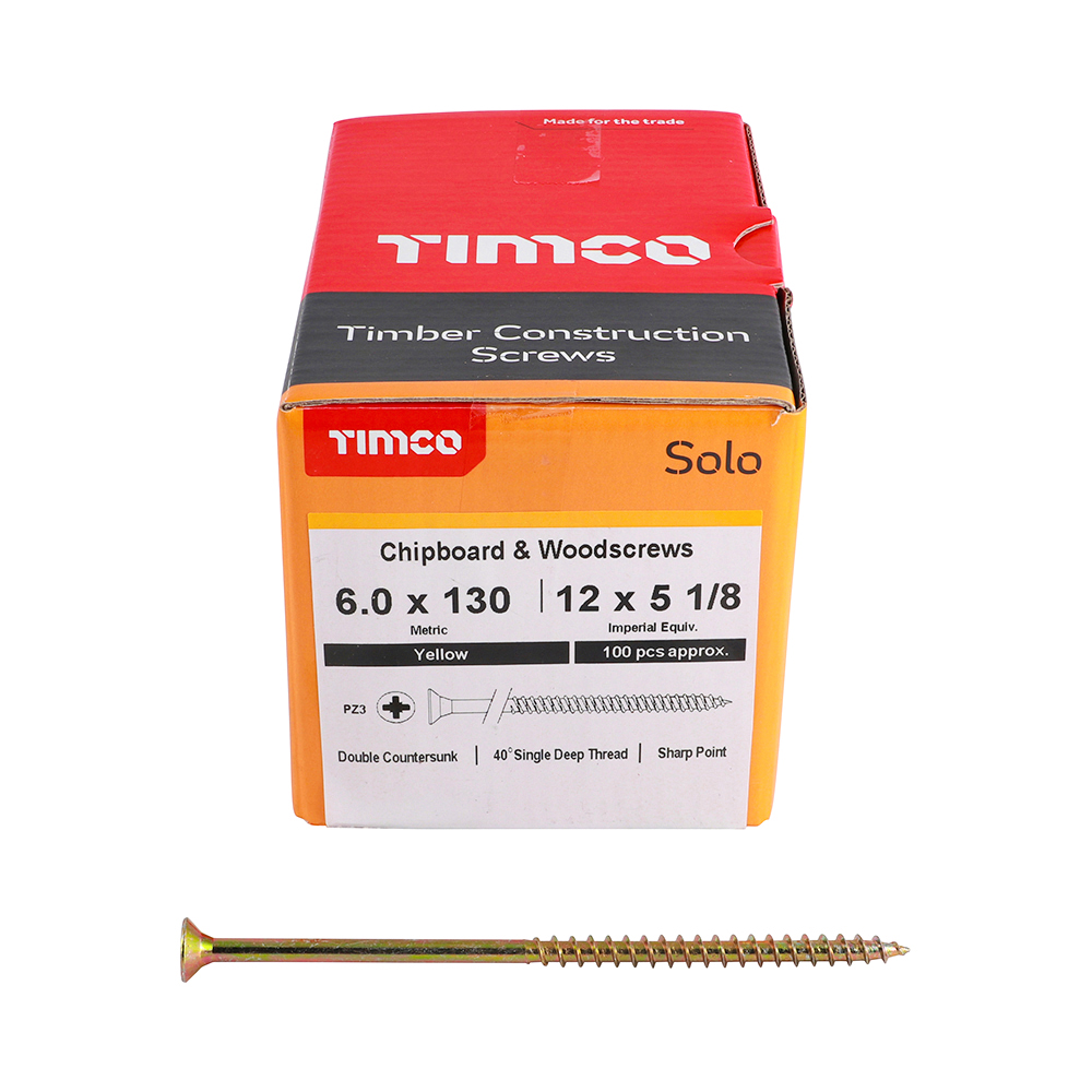 TIMCO SOLO COUNTERSUNK WOODSCREW 6.0 X 130MM YELLOW ZINC