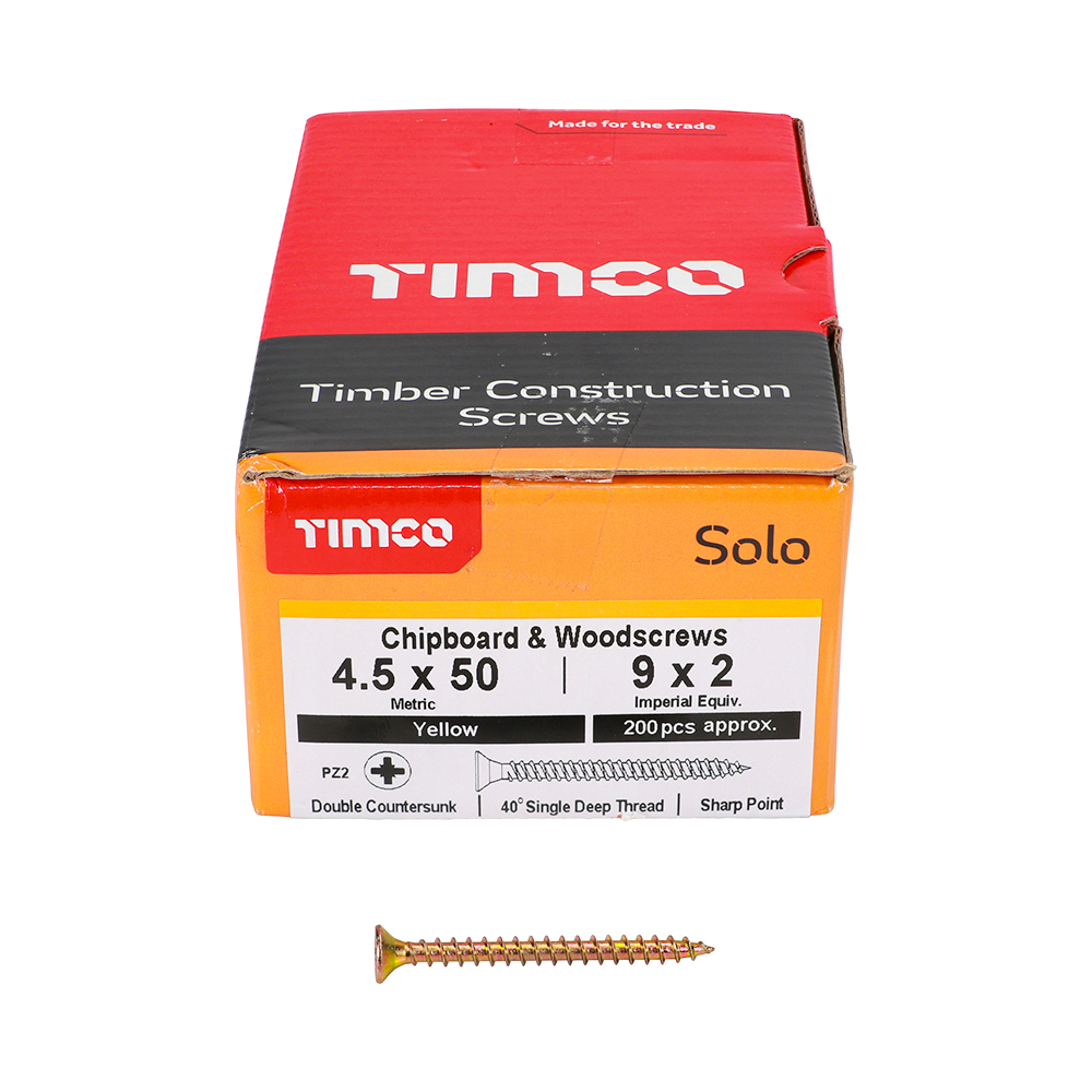 TIMCO SOLO COUNTERSUNK WOODSCREW 4.5 X 50MM YELLOW ZINC