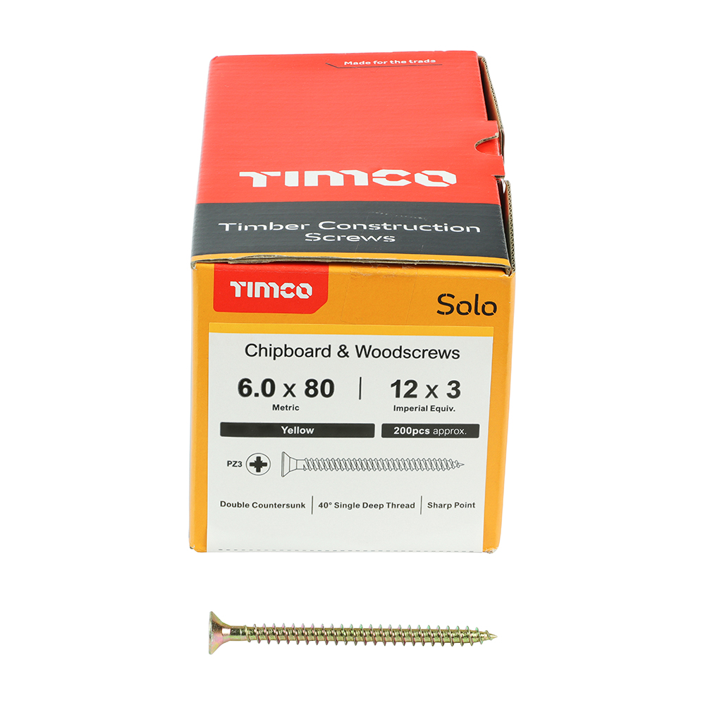 TIMCO SOLO COUNTERSUNK WOODSCREW 6.0 X 80MM YELLOW ZINC