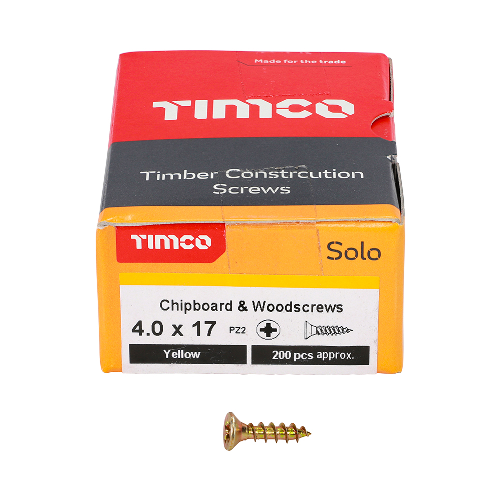 TIMCO SOLO COUNTERSUNK WOODSCREW 4.0 X 17MM YELLOW ZINC