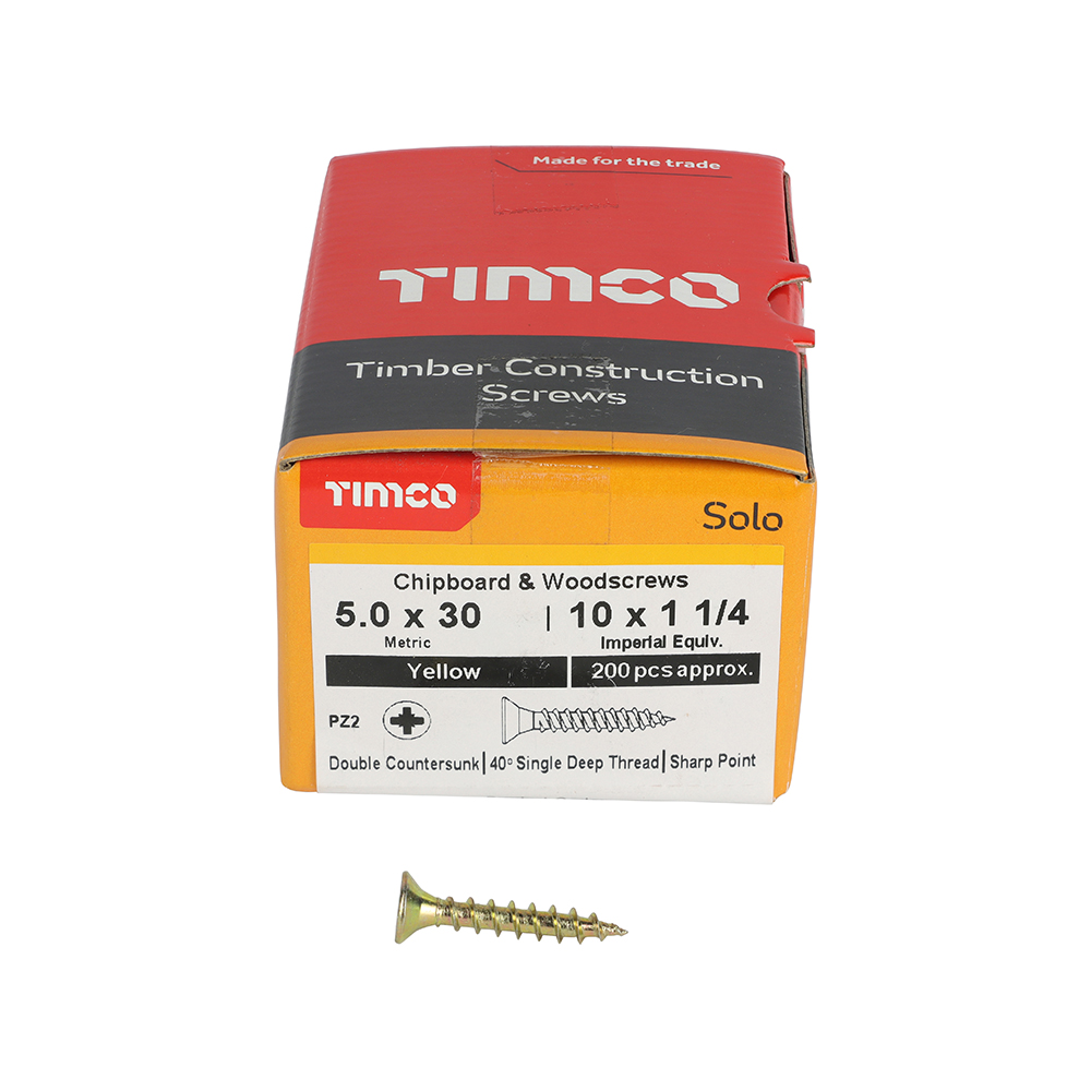 TIMCO SOLO COUNTERSUNK WOODSCREW 5.0 X 30MM YELLOW ZINC