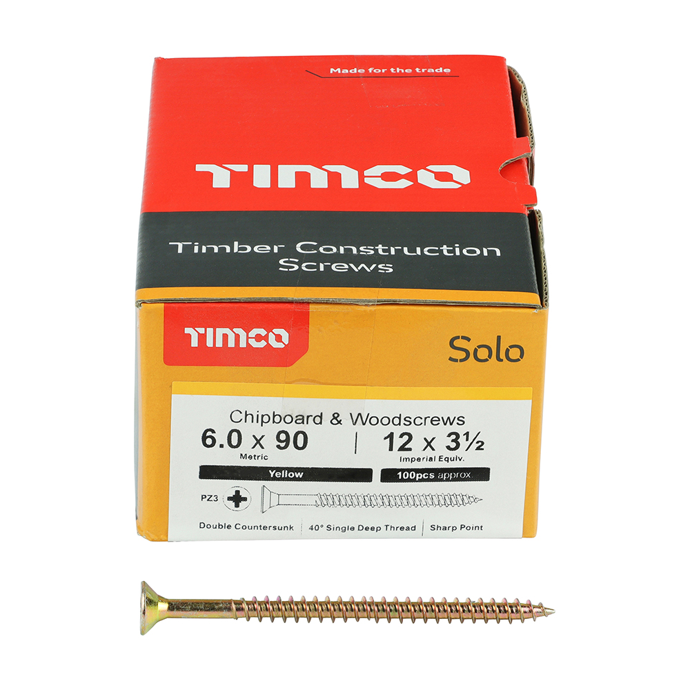 TIMCO SOLO COUNTERSUNK WOODSCREW 6.0 X 90MM YELLOW ZINC