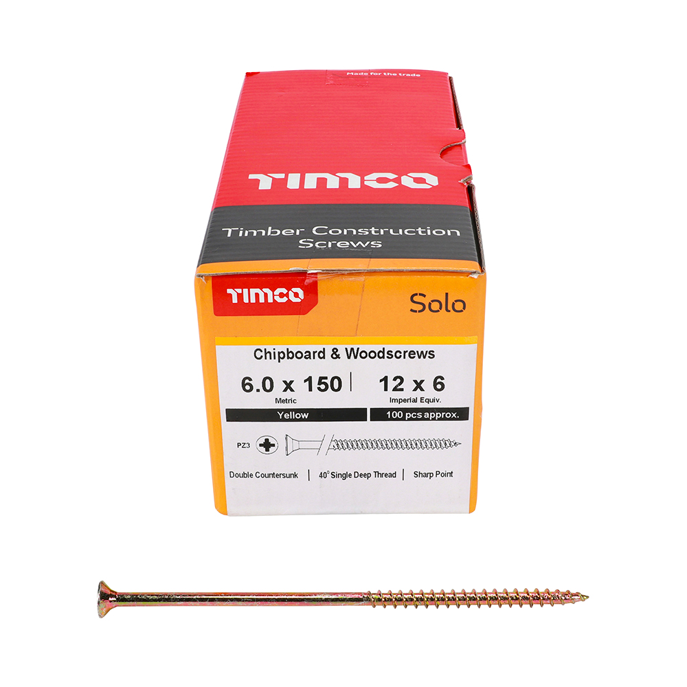 TIMCO SOLO COUNTERSUNK WOODSCREW 6.0 X 150MM YELLOW ZINC