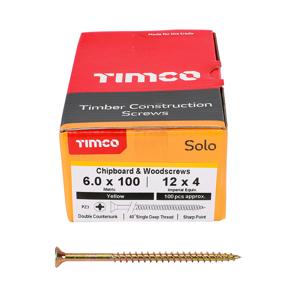 TIMCO SOLO COUNTERSUNK WOODSCREW 6.0 X 100MM YELLOW ZINC