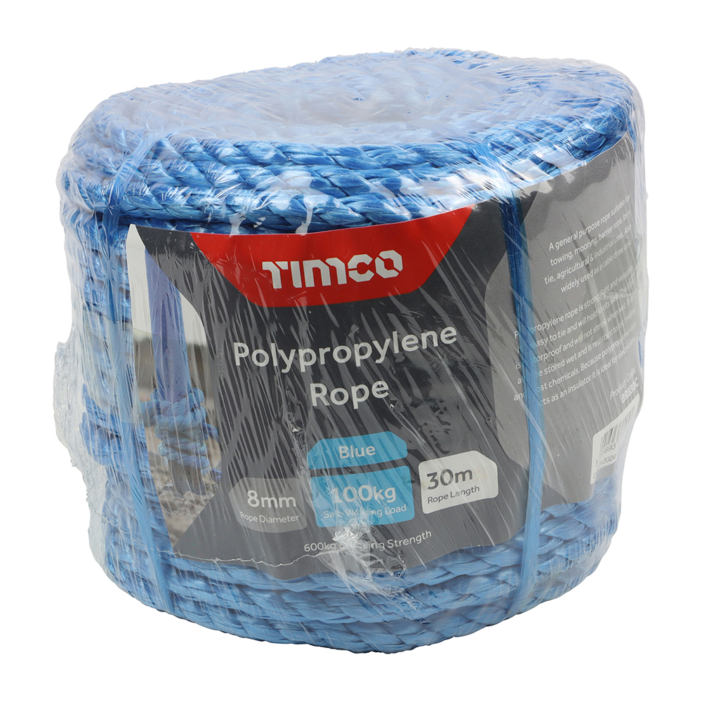8MM X 30MTR COIL BLUE POLYPROPLENE ROPE