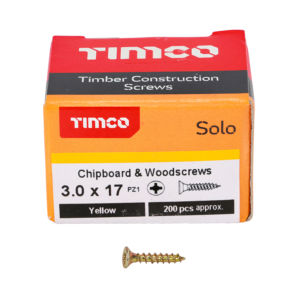 TIMCO SOLO COUNTERSUNK WOODSCREW 3.0 X 17MM YELLOW ZINC
