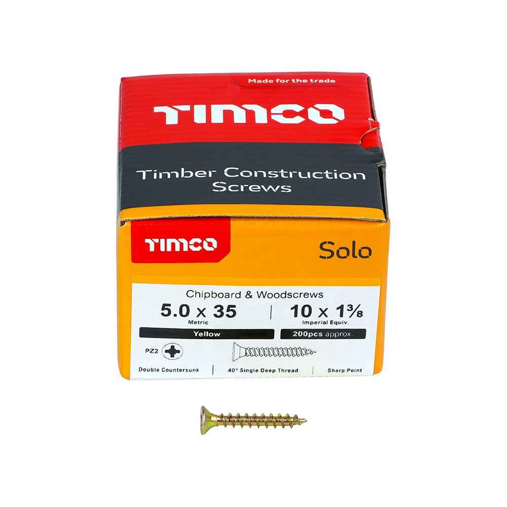 TIMCO SOLO COUNTERSUNK WOODSCREW 5.0 X 35MM YELLOW ZINC