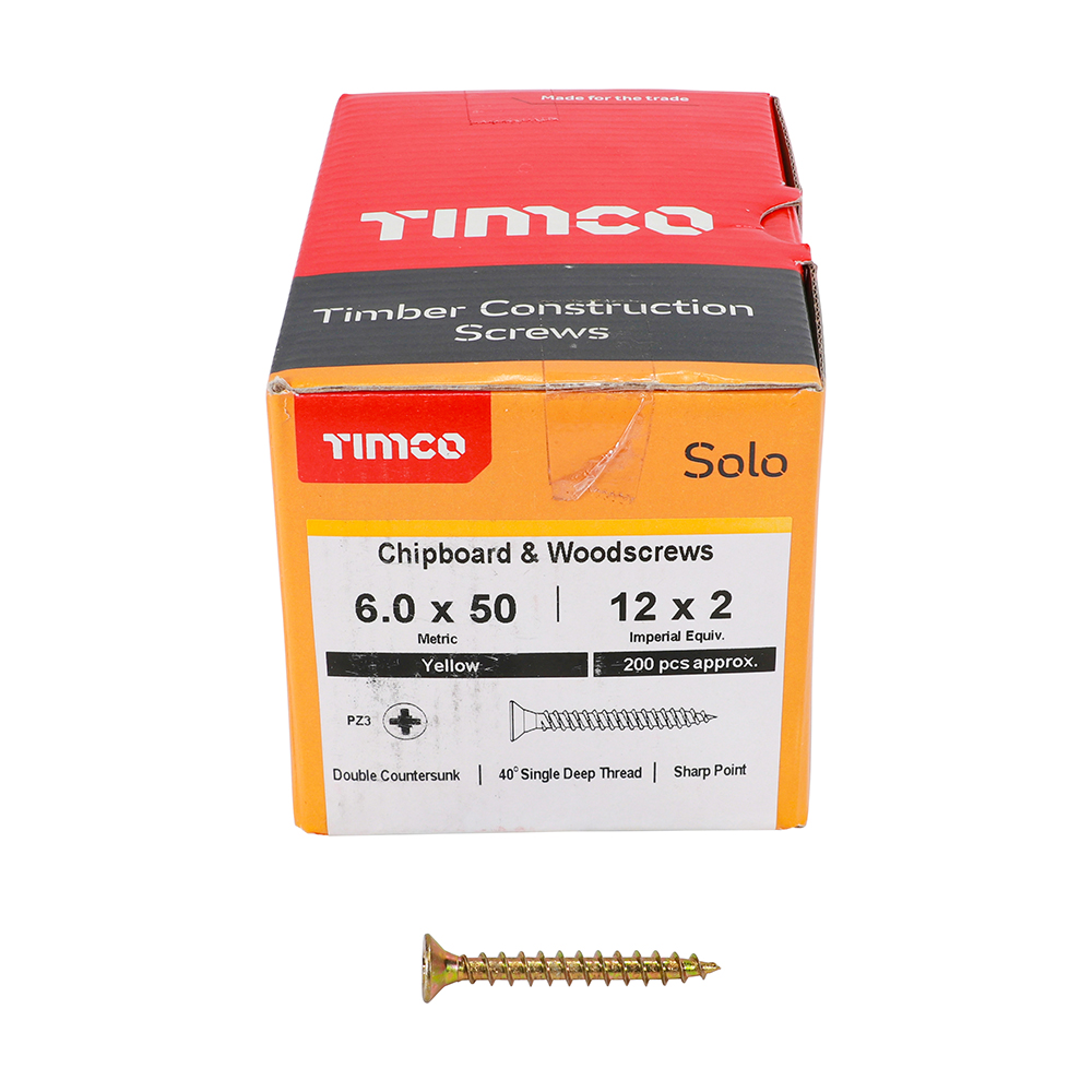 TIMCO SOLO COUNTERSUNK WOODSCREW 6.0 X 50MM YELLOW ZINC