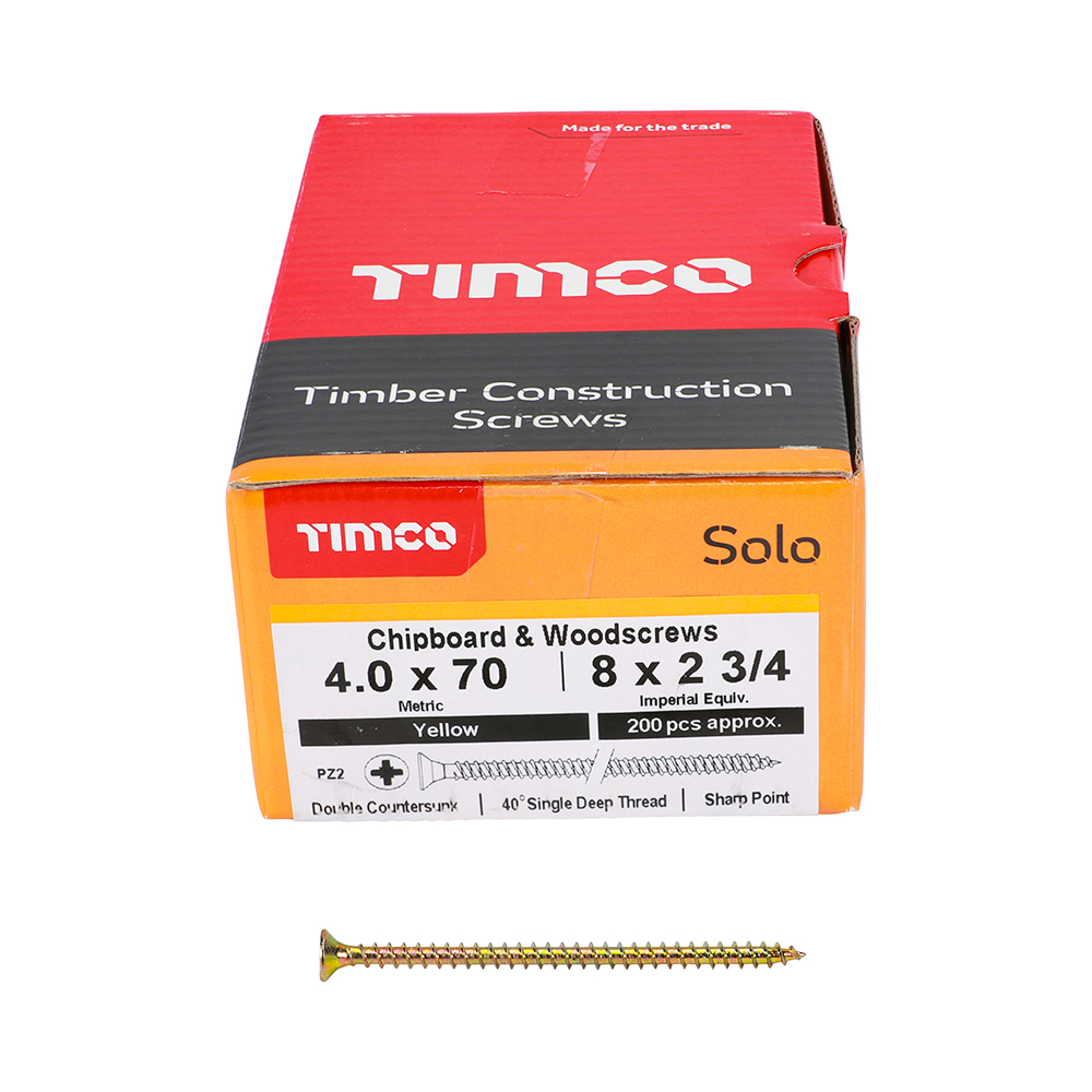 TIMCO SOLO COUNTERSUNK WOODSCREW 4.0 X 70MM YELLOW ZINC