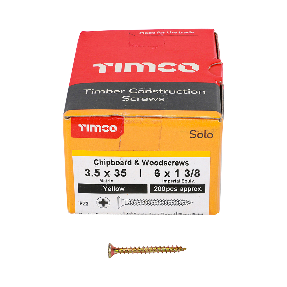 TIMCO SOLO COUNTERSUNK WOODSCREW 3.5 X 35MM YELLOW ZINC