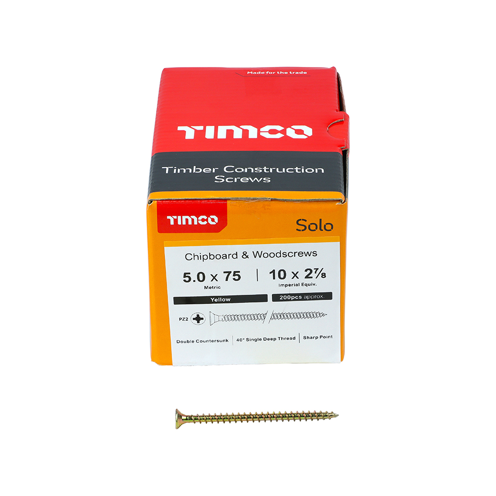 TIMCO SOLO COUNTERSUNK WOODSCREW 5.0 X 75MM YELLOW ZINC