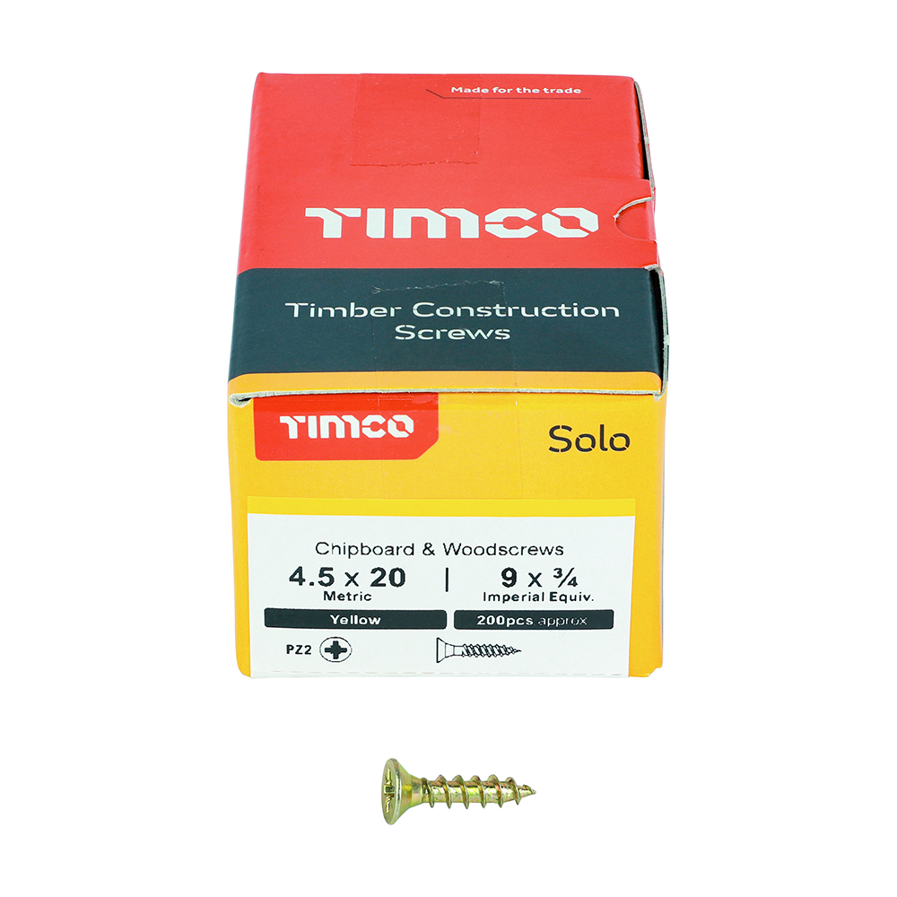 TIMCO SOLO COUNTERSUNK WOODSCREW 4.5 X 20MM YELLOW ZINC