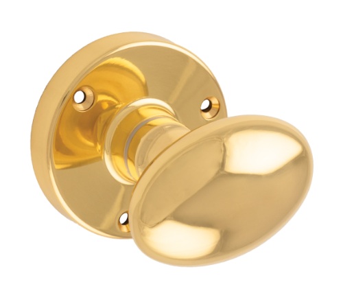 M34 POLISHED BRASS OVAL MORTICE KNOBS (PAIR)