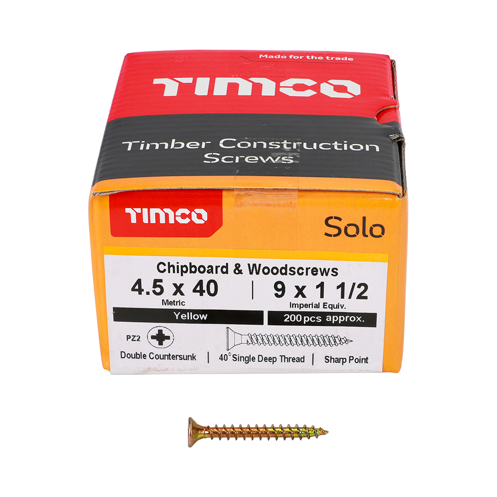 TIMCO SOLO COUNTERSUNK WOODSCREW 4.5 X 40MM YELLOW ZINC