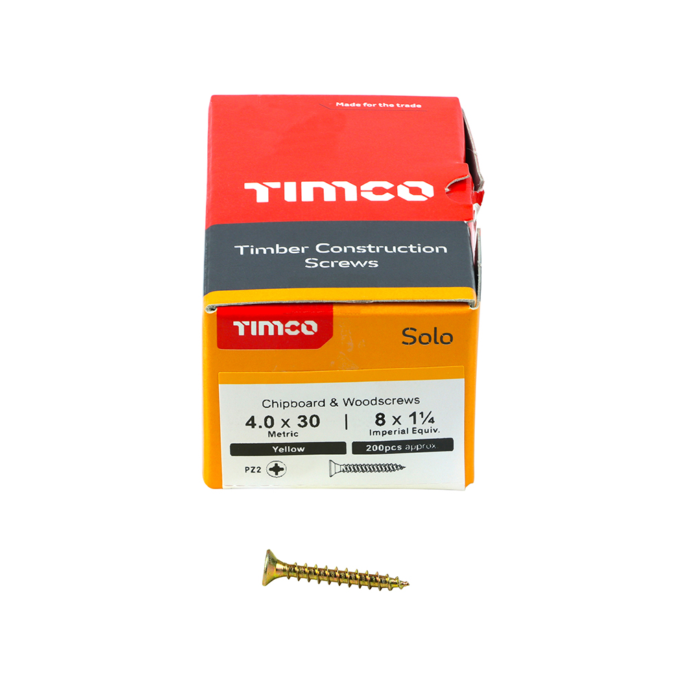 TIMCO SOLO COUNTERSUNK WOODSCREW 4.0 X 30MM YELLOW ZINC