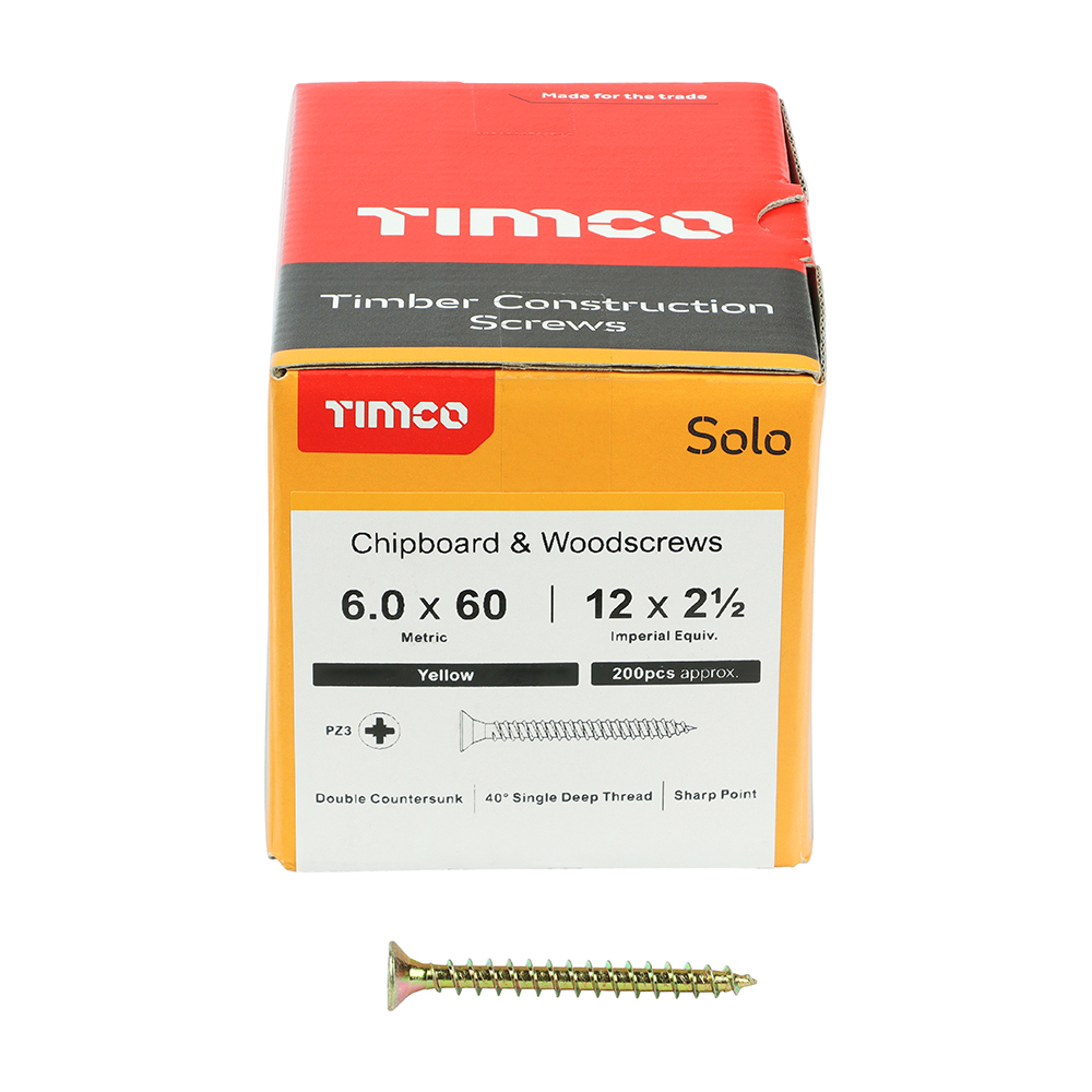 TIMCO SOLO COUNTERSUNK WOODSCREW 6.0 X 70MM YELLOW ZINC