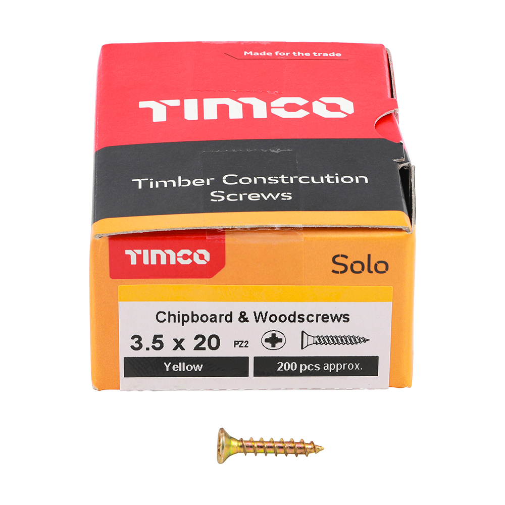 TIMCO SOLO COUNTERSUNK WOODSCREW 3.5 X 20MM YELLOW ZINC