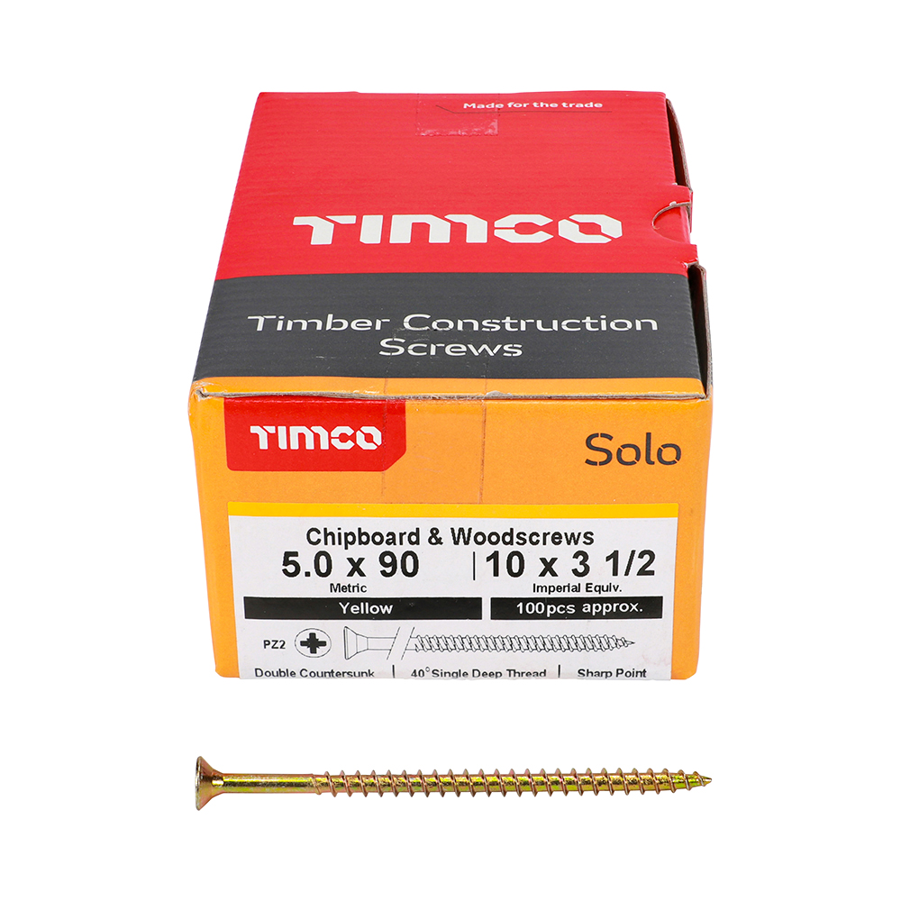 TIMCO SOLO COUNTERSUNK WOODSCREW 5.0 X 90MM YELLOW ZINC