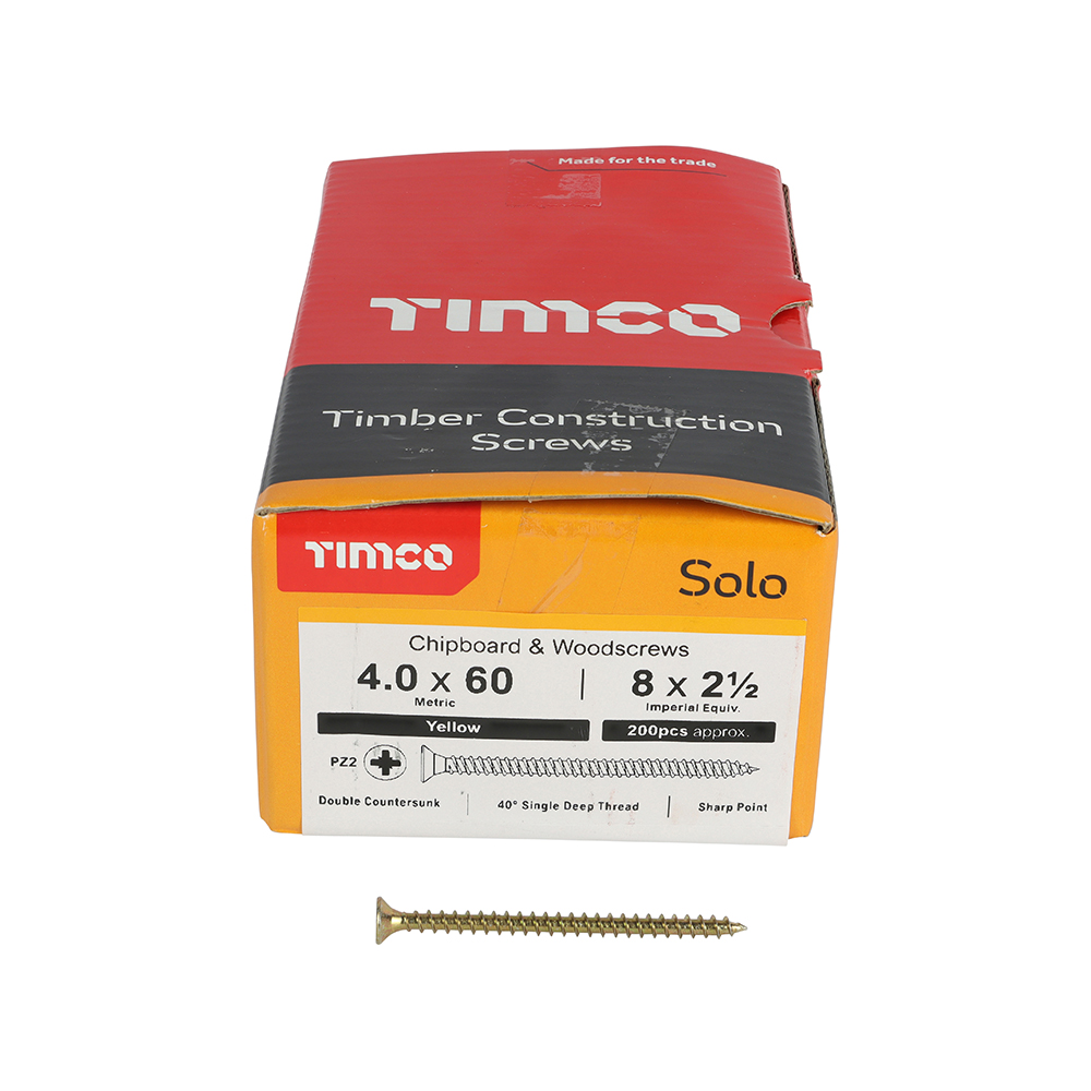 TIMCO SOLO COUNTERSUNK WOODSCREW 4.0 X 60MM YELLOW ZINC