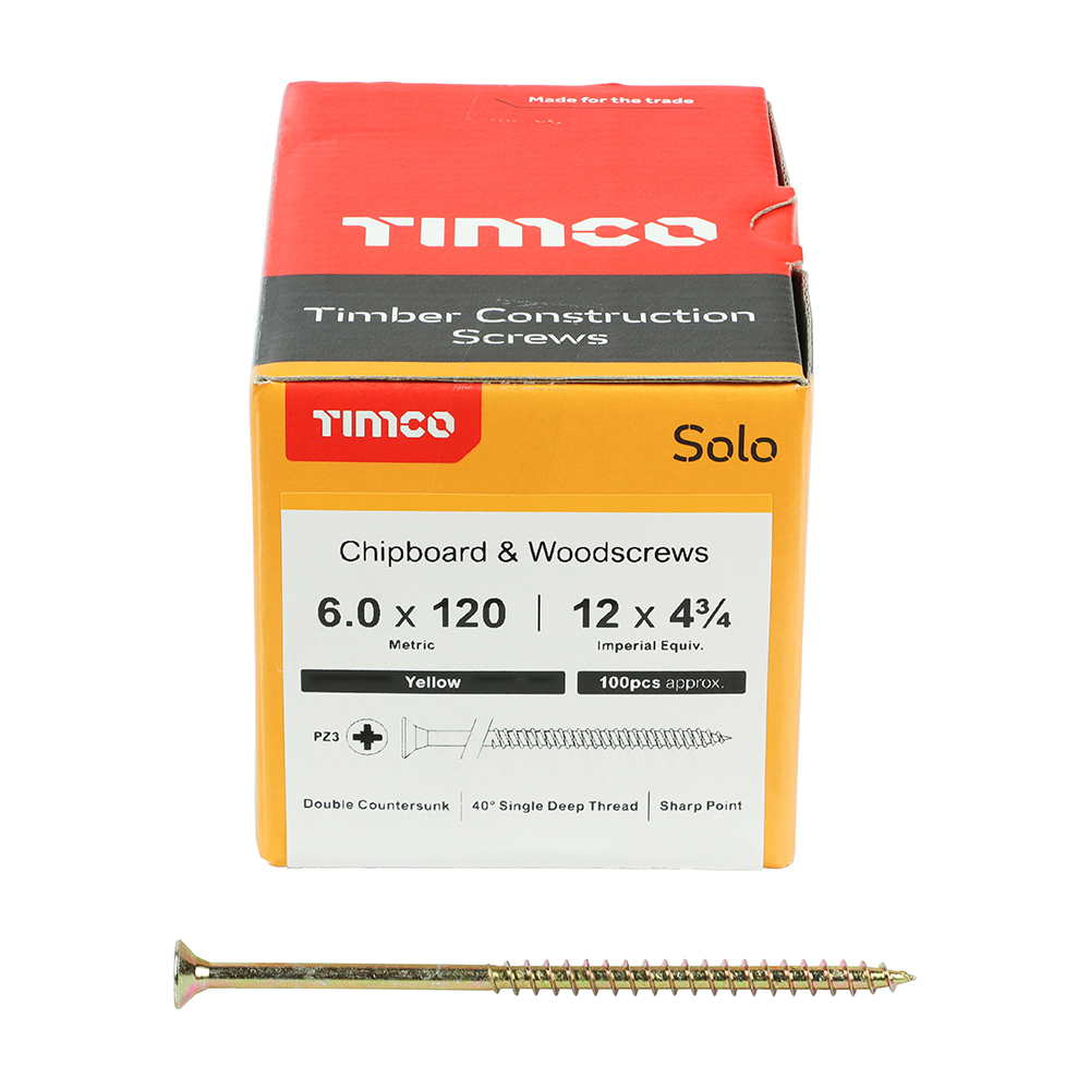 TIMCO SOLO COUNTERSUNK WOODSCREW 6.0 X 120MM YELLOW ZINC