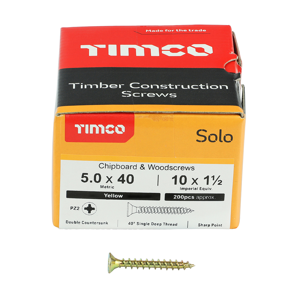 TIMCO SOLO COUNTERSUNK WOODSCREW 5.0 X 40MM YELLOW ZINC