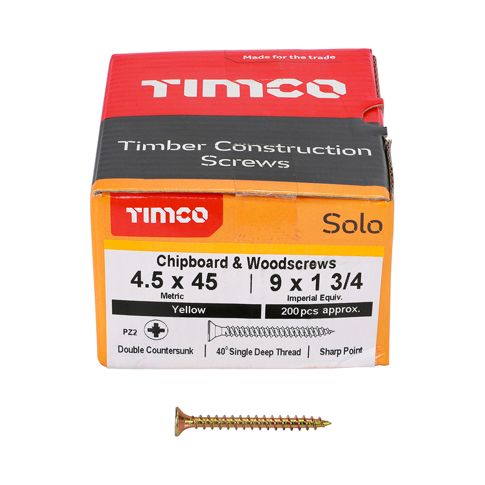 TIMCO SOLO COUNTERSUNK WOODSCREW 4.5 X 45MM YELLOW ZINC